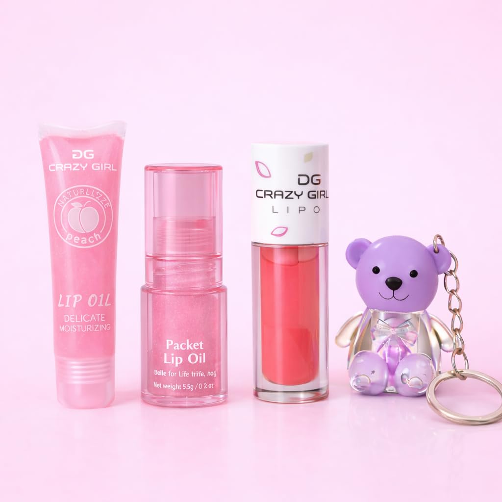 Korean Cute Lip Gloss Set For Girls & Women  Moisturizing Non Sticky High Shine Lip Oil, Color Changing Natural Pink Tint, Mini