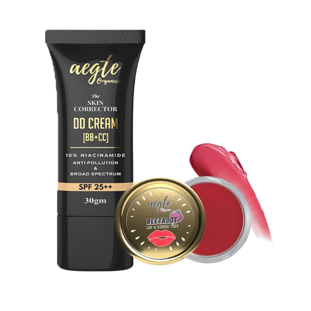 Aegte Organics Skin Corrector Dd Cream Spf 25++ & Beetroot Lip & Cheek Tint Balm Hydrated Dry & Chapped Lips (Medium)