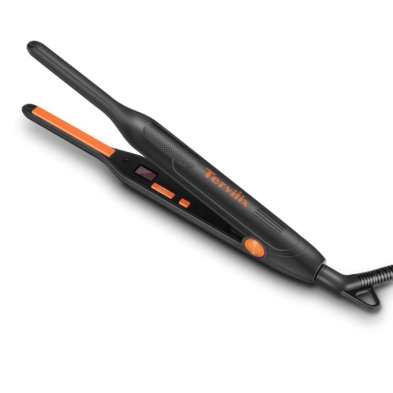 Terviiix Small Flat Iron - Temperature Adjustable, 3/10 Inch Ceramic Plates, Fast Heat Up, Orange, Dual Voltage, Auto Shut Off
