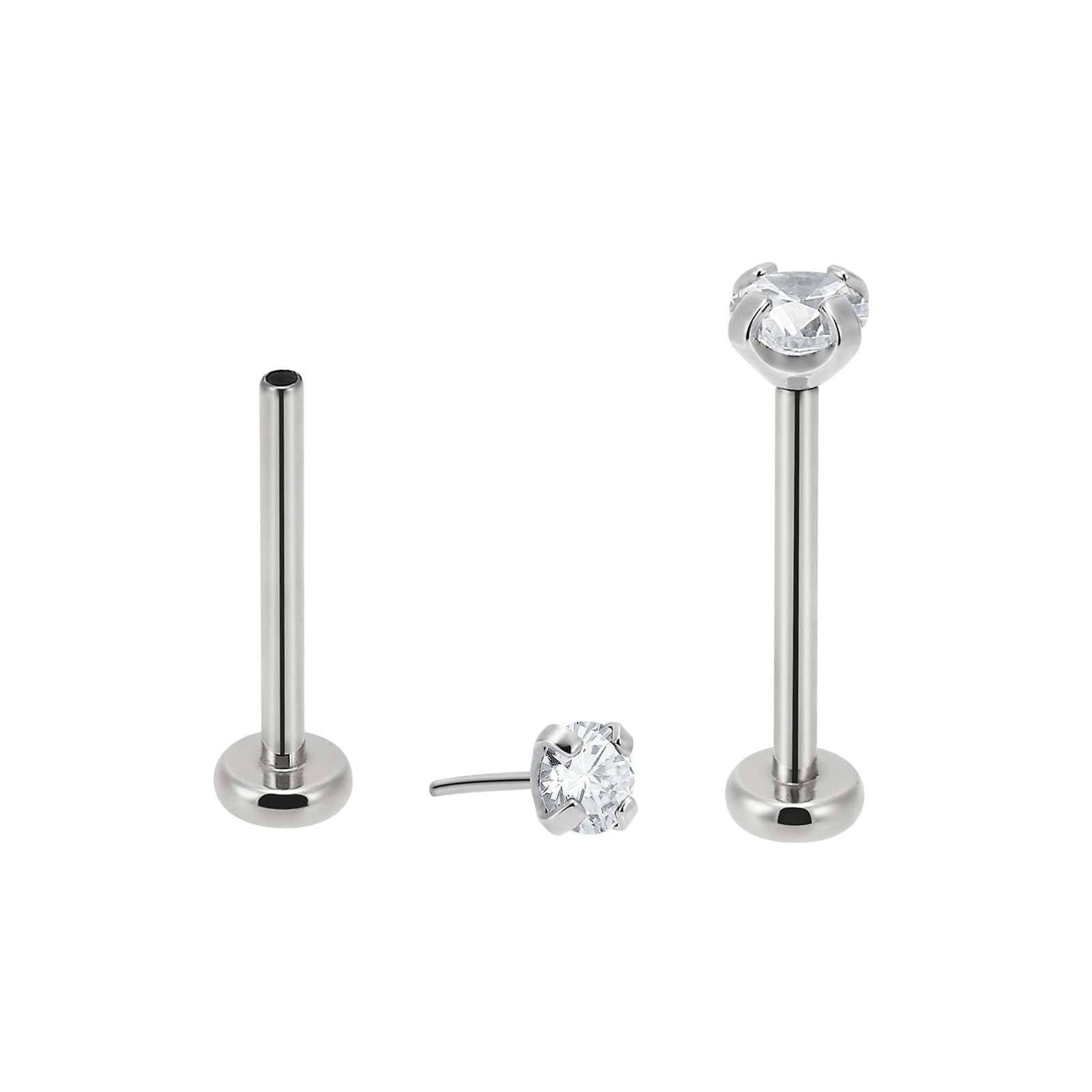 NewkeepsR 2PCS-1.0mm(18g) Implant Grade Titanium Press Fit Threadless Push Pop In 2.5mm CZ Top Labret Lip Nose Earring Studs Pie