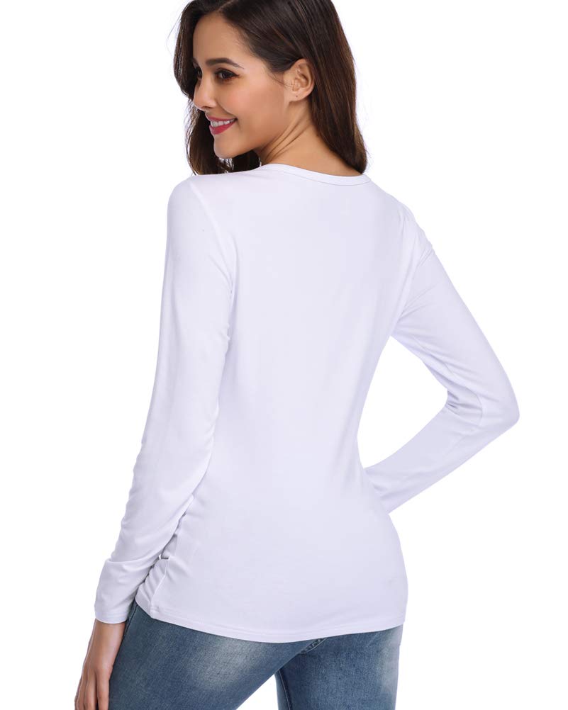 Fuinloth Womens Basic Long Sleeve T Shirts, crewneck Slim Fit Spandex Tops, Plain Layer Underscrub Tees White Small