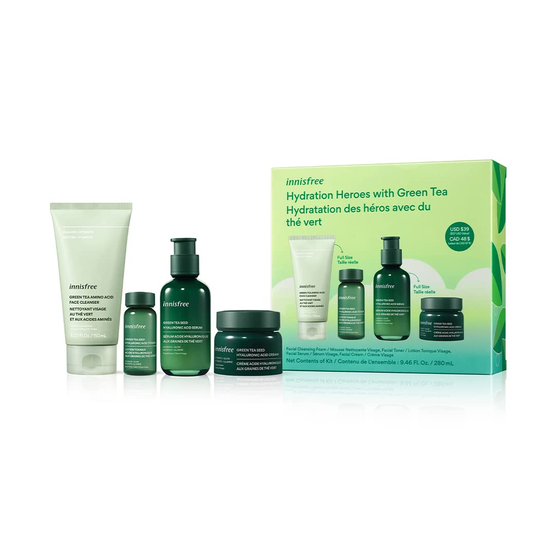 Innisfree Hydration Heroes Green Tea Skincare Routine Set: Hydrate & Glow With Antioxidants & Amino Acids