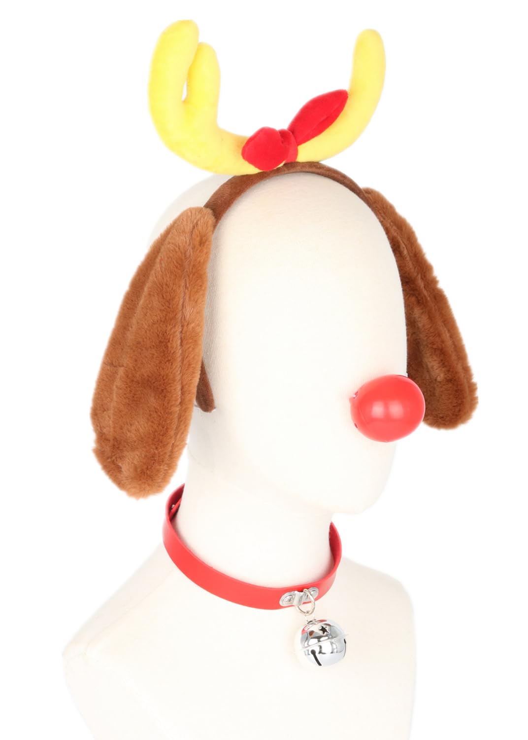 Topcosplay Unisex Christmas Decorations Dog Costume Deer Antler Headband Ears Collar And Red Nose