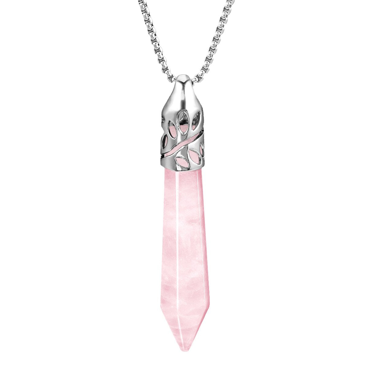 BEADNOVA Healing Crystal Necklace for Women Men Natural Rose Quartz Crystal Pendant Energy Healing Gemstones Jewelry Pendulum Cr
