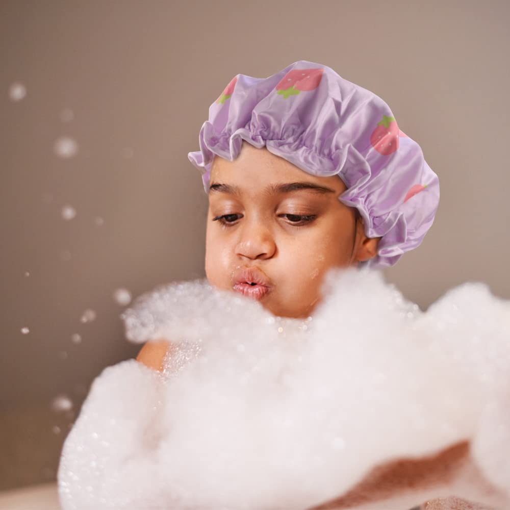 Tcotbe 3 Pcs Kids Shower Caps Rabbits Prints Double Layers Children Shower Caps Peva Bath Hats For Kids Reusable Cartoon Animal