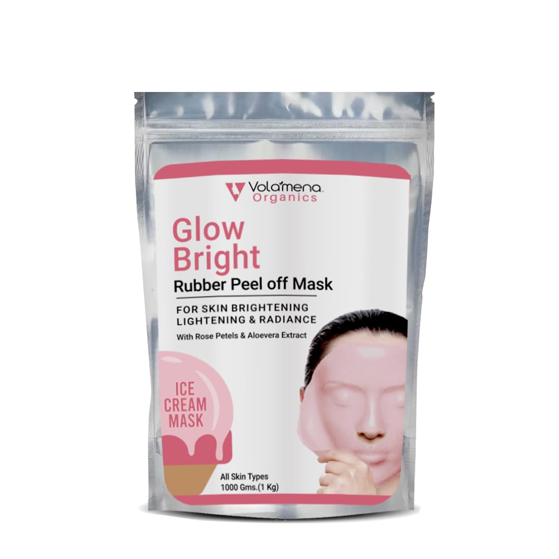 Volamena Organics Egyptian Rose Glow Bright Rubber Peel Off Mask, With Rose Petals & Aloevera Extract For It Keeps The Skin Hydr