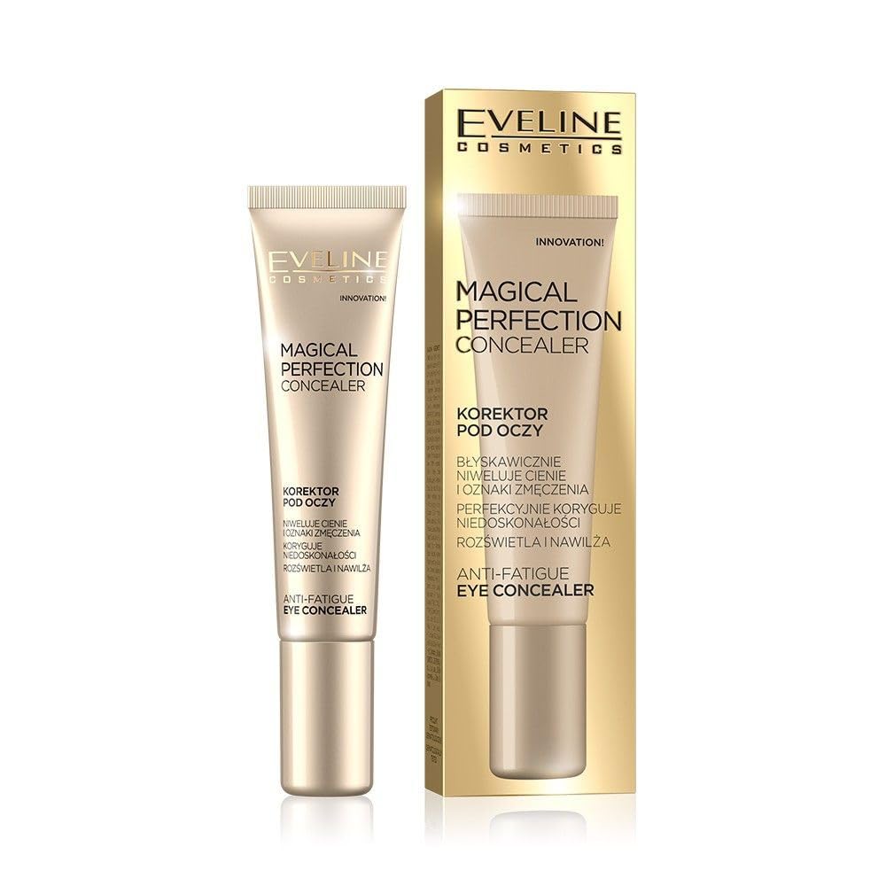 Eveline Cosmetics Magic Perfection Concealer  Medium, 15 ml, AntiFatigue & Flaw Corrector with Hyaluronic Acid, Vitamin E, Pep