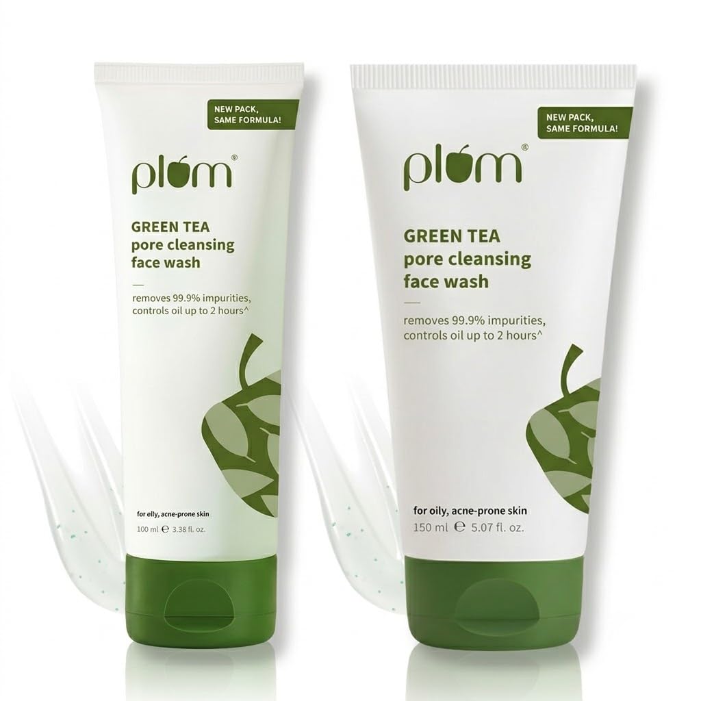 Plum Green Tea Pore Cleansing Face Wash Combo Pack Anti Acne Pimple Control Cleanser Set (100Ml + 150Ml) | Oil Control & Deep P