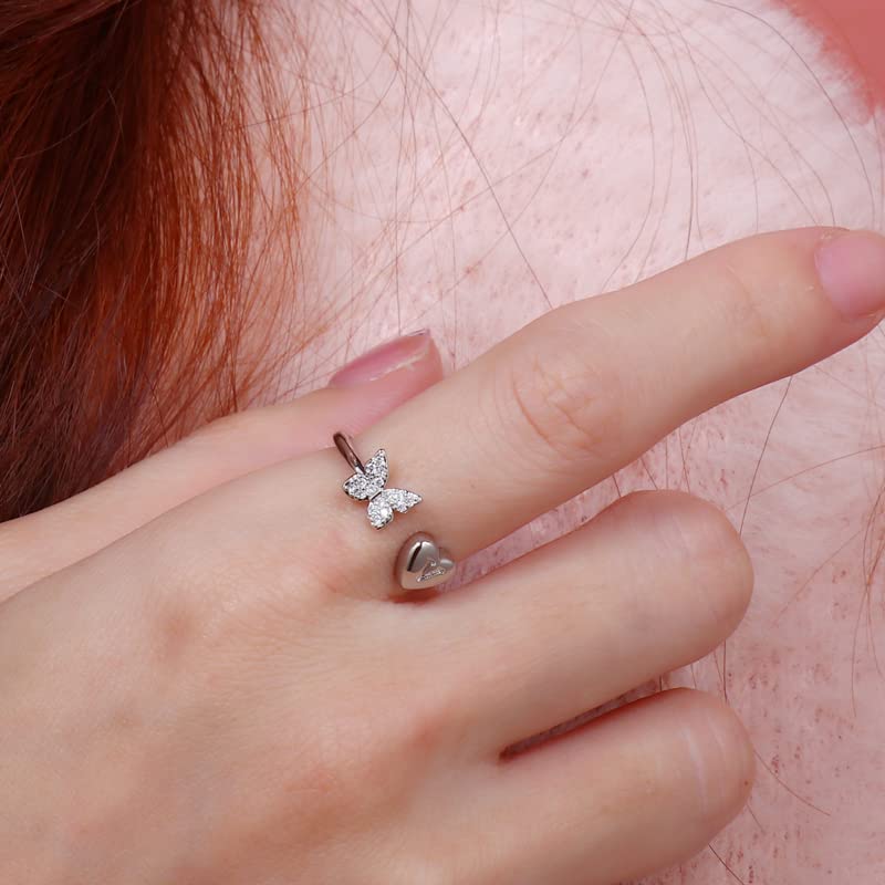 INENIMARTJ Initial Rings for Women Stackable Butterfly Initial Letter Rings Adjustable Crystal Inlaid U Capital Alphabet Ring Ro