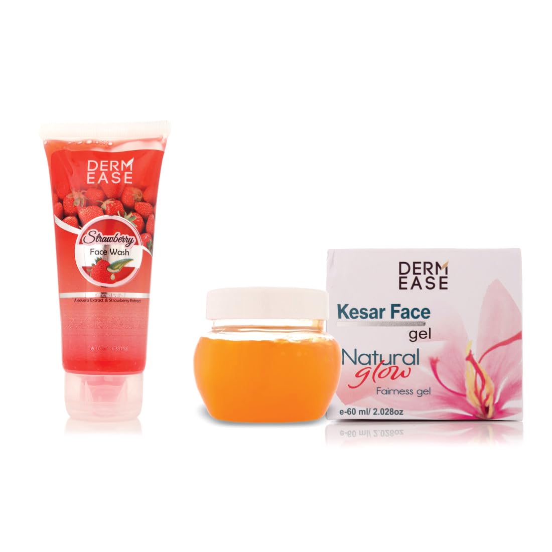 Derm Ease Combo Of Natural Acne Anti Pollution Strawberry Face Wash 100Ml & Kesar Face Gel 60 Ml Brightening & Hydrating Natural