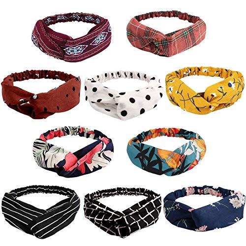 Fameza 10 Pcs Boho Head Bands For Women Hair Bands For WomenS Hair Head Band Cute Hair Bands Headwraps For Girl Knotted Headban