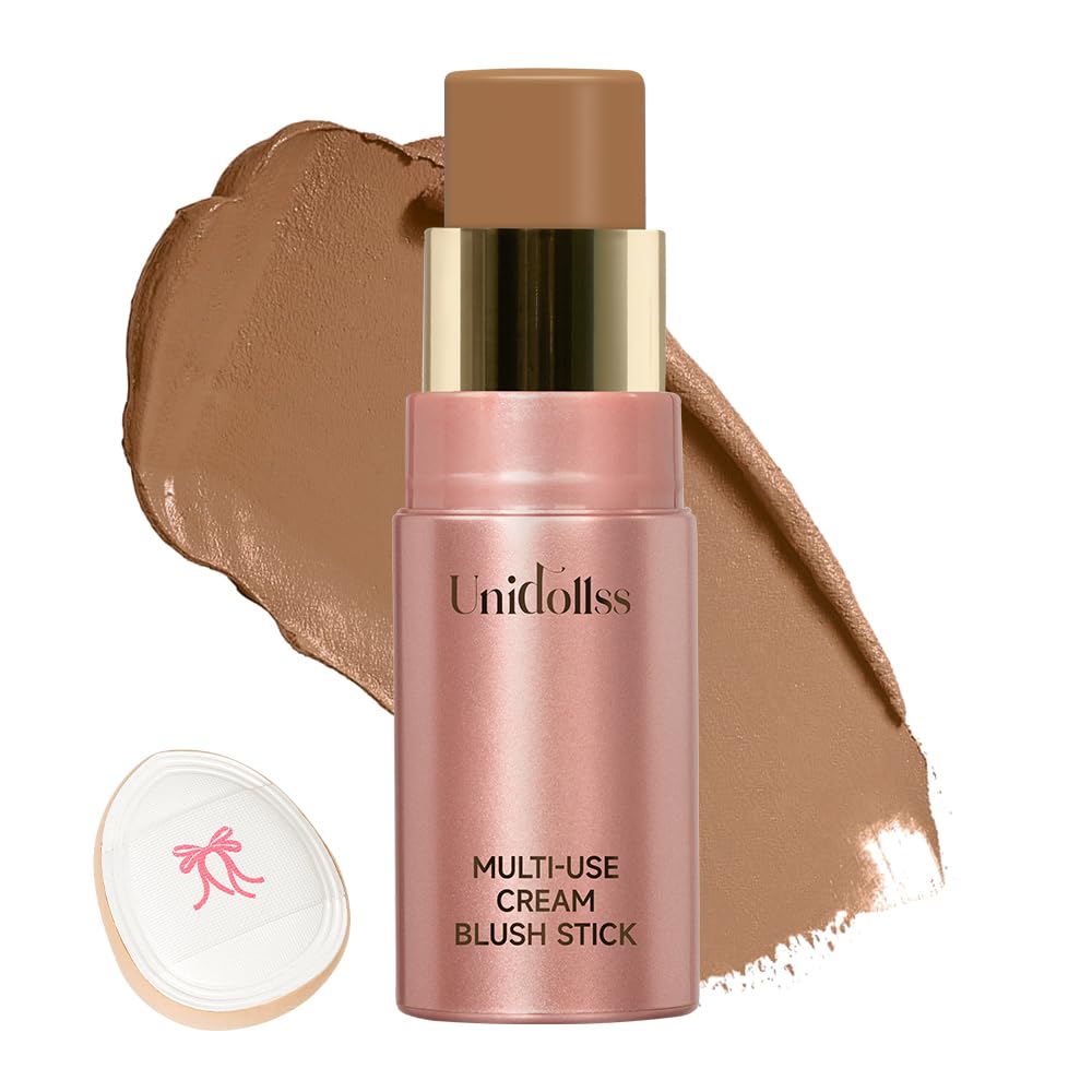 Multi-Use Makeup Cream Blush Stick, Unidollss 3-In-1 Buildable Contour Bronzer Blush Stick, Hydrating Formula, All Day Wear, Eas