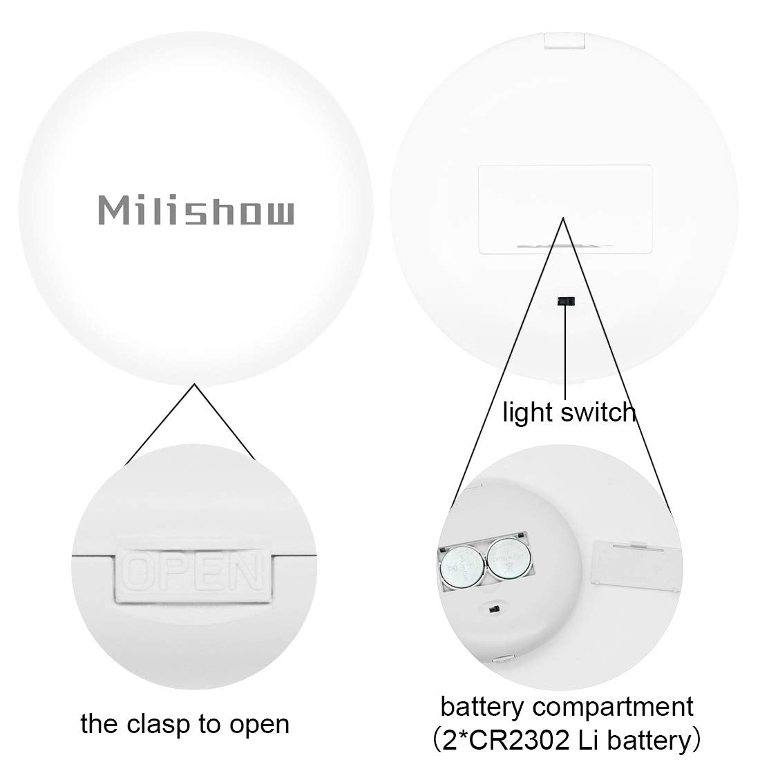 Milishow Travel Mirror With Led Lighted, 1X/10X Magnification Compact Mirror With Light, 2-Sided Illuminated Folding Round Mirro