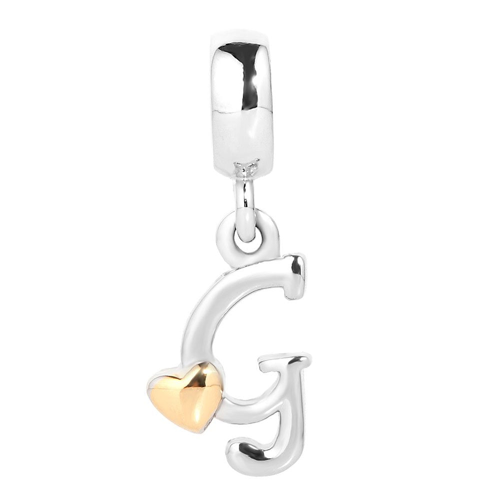 QueenCharms Initial A-Z Letter Charm Golden Heart Alphabet Dangle Beads For Bracelets & Necklaces (G)