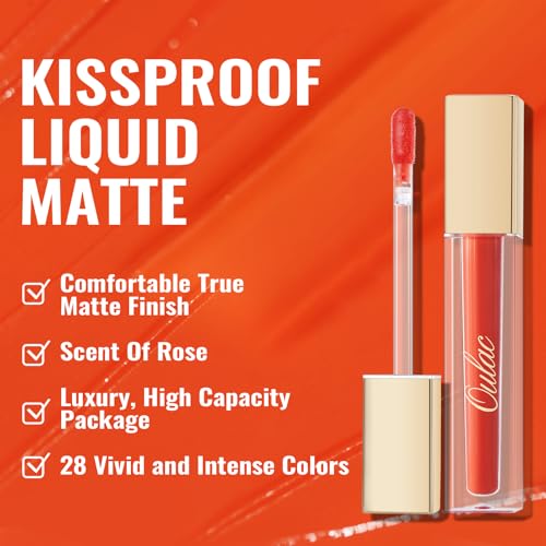 Oulac Matte Liquid Orange Lipstick For Women, Long Lasting Lipstick Waterproof Lip Stain, No Transfer, Creamy High Pigmented For
