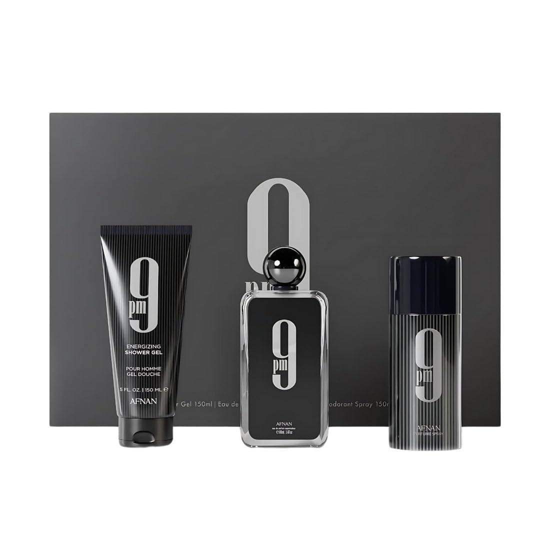 Afnan 9 Pm 3 Piece Set For Men, (3.4 Oz De Parfum Eau De Parfum Spray + 5.0 Oz Shower Gel + 5.0 Oz Perfume Deodorant)