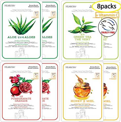 MEAROSA DESIgN Vitamin c collagen Natural Essence Face Mask Beauty Facial Mask Sheet Mask Korea Skin care Premium Quality (8 pac