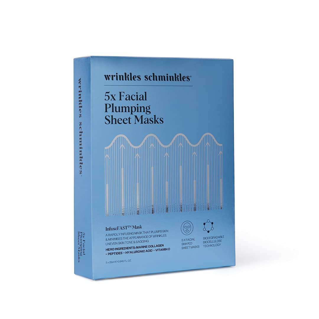 Wrinkles Schminkles Facial Plumping Sheet Masks With Collagen, Peptides, Vitamin B3 & Hyaluronic Acid, 5 Sheet Masks