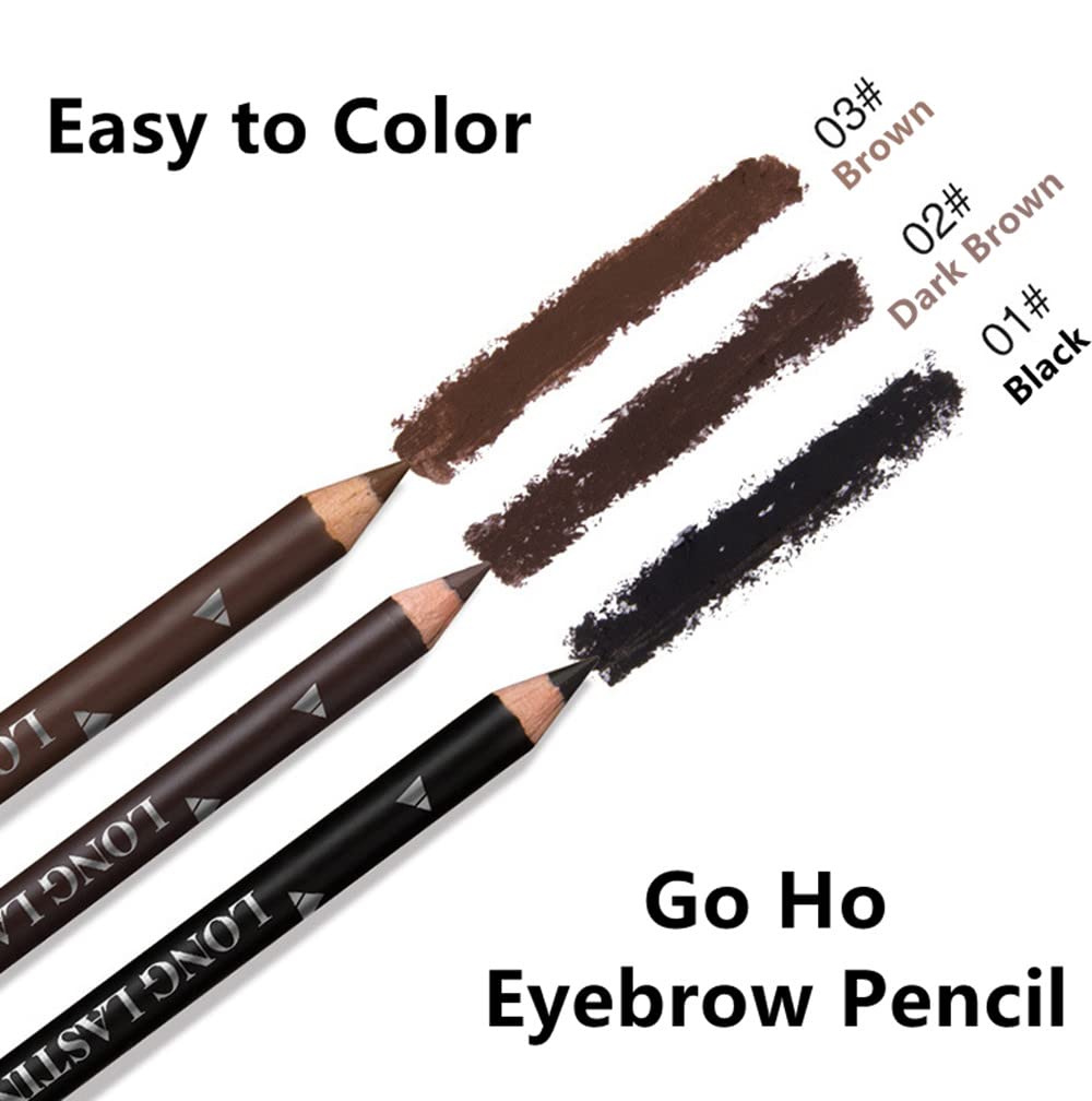Go Ho 12 Pcs Eyebrow Eyeliner Pencils,Black Brown Dark Brown Sweatproof Eye Brow Pencil,Long-Lasting Eyeliner Makeup Brow Tint S