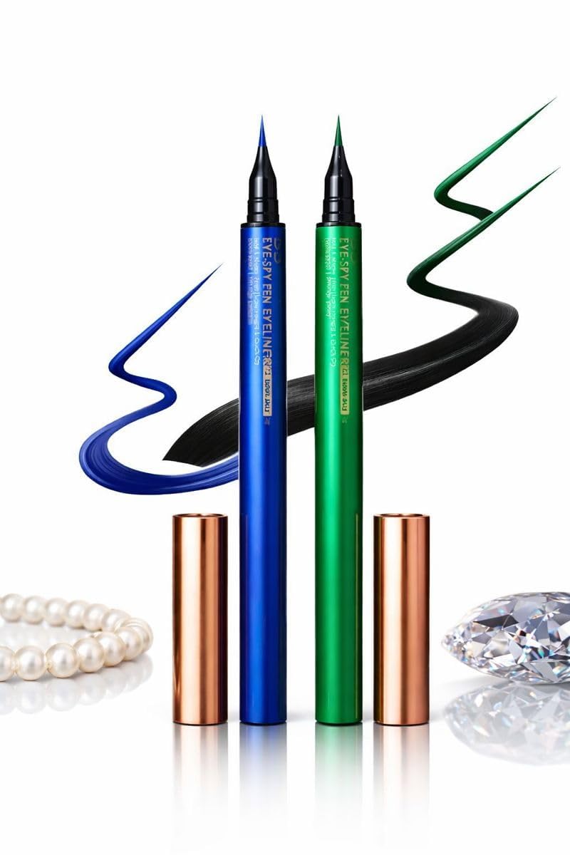 Magic Huda Waterproof And Long Wearing Bold Felt Tip Pen Glossy Eyeliner | Smudge Proof Eye Makeup | Quick Drying | Blue & Green