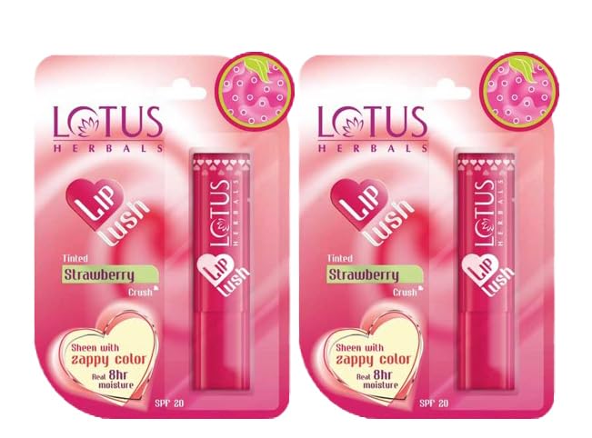Lotus Herbals Lip Lush Tinted Lip Balm  Strawberry Crush | Spf 20 | 8H Moisturisation | 4G (Pack Of 2)