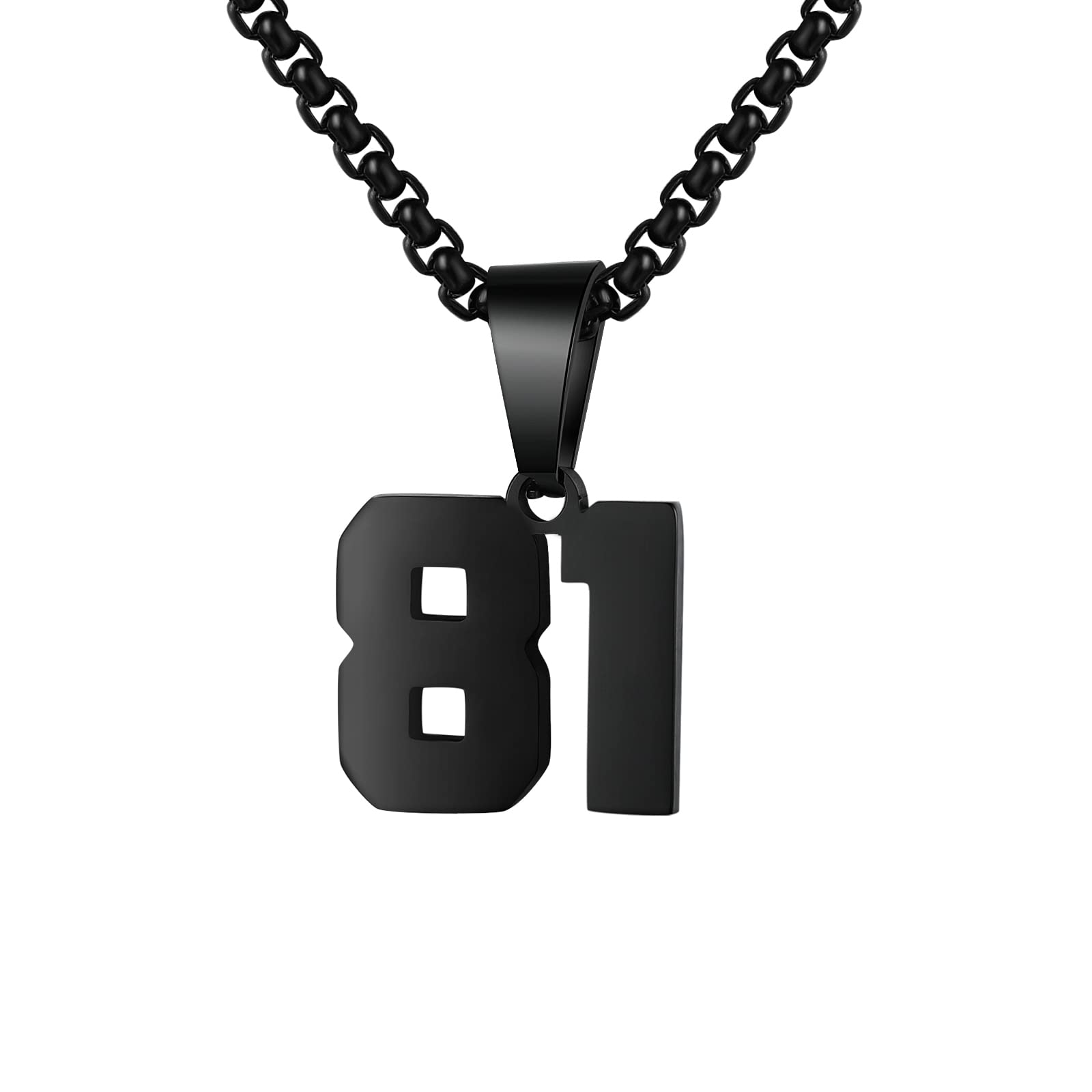 Number Necklace for Boy Black Athletes Number Stainless Steel Chain 00-99 Number Charm Pendant Personalized Sports Jewelry for M