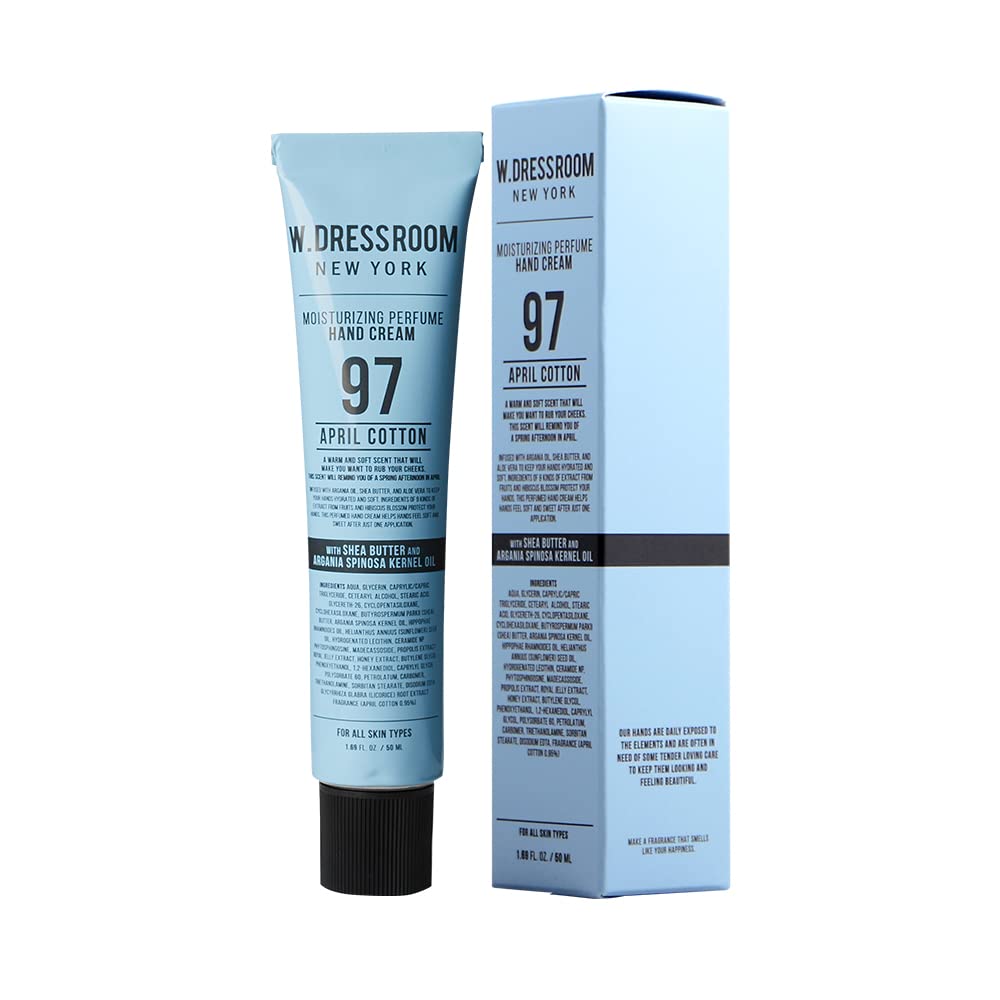 W.Dressroom No.97 April Cotton Moisturizing Hand Cream For Dry Hands, Non-Greasy Korean Hand Lotion & Hand Care For Women With H