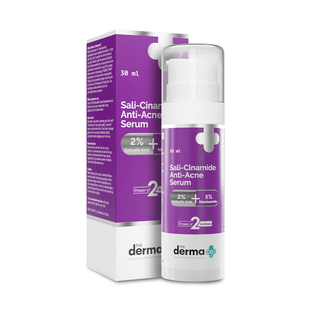 The Derma Co Sali-Cinamide Anti-Acne Serum | with 2% Salicylic Acid & 5% Niacinamide | Helps Reduce Acne & Acne Marks | Suits Al