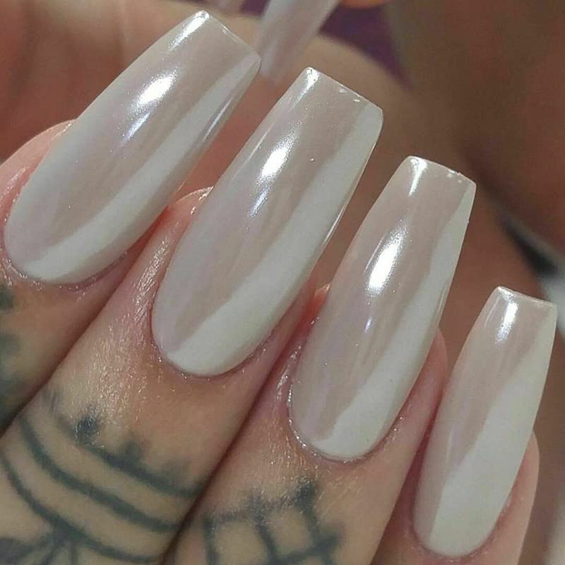 2 Boxes White Pearl Chrome Nail Powder, Mirror Effect Aurora Magic Pearlescent White Nail Powder Pigment, High Gloss Glitter Nai