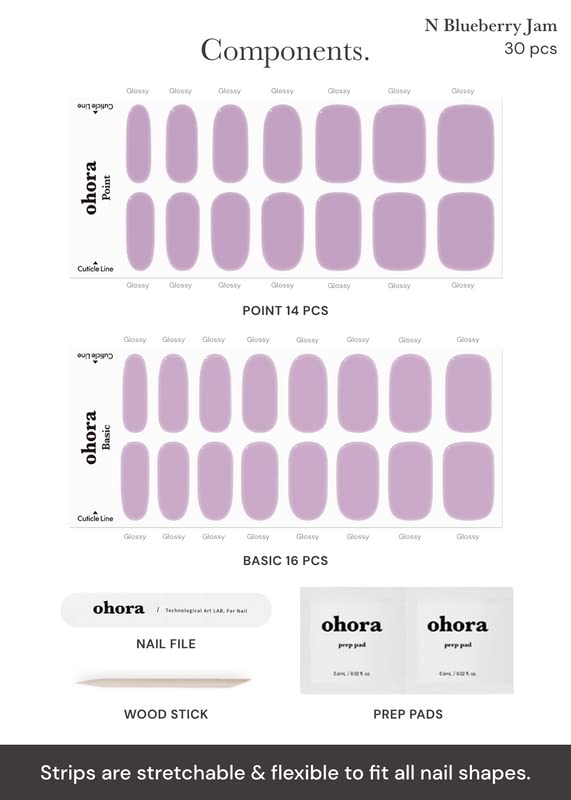 Ohora Semi Cured Gel Nail Strips (N Blueberry Jam) - Purple, Solid, Works With Uv/Led Lamps, Salon-Quality, Long Lasting, Easy T