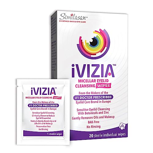 Ivizia Eyelid Cleansing Wipes For Sensitive Eyelid Cleansing, Preservative-Free, Micellar, No Rinse, Gentle Eye Makeup Remover,