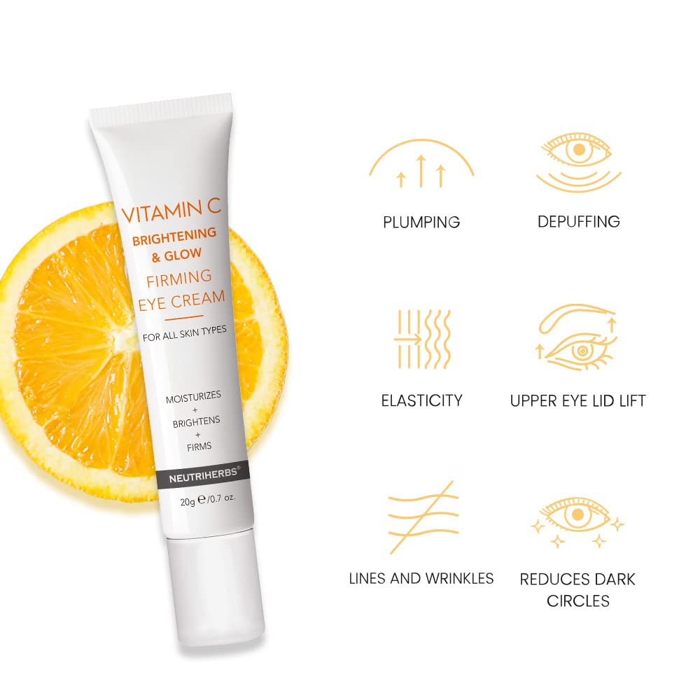 Neutriherbs Eye Cream Vitamin C Eye Gel For Dark Circles, Eye Bags, Puffiness, Eye Massage Under Eye With Hyaluronic Acid, 20G E