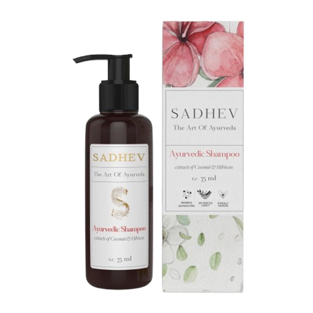 Sadhev Ayurvedic Shampoo With Bhringraj, Hibiscus, Amla | Controls Hairfall, Stimulates Hair Regrowth | For Dry & Frizzy Hair | 