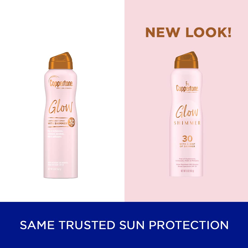 Coppertone Glow With Shimmer Sunscreen Spray Spf 30, Water Resistant Spray Sunscreen, Broad Spectrum Spf 30 Sunscreen Spray, 5 O