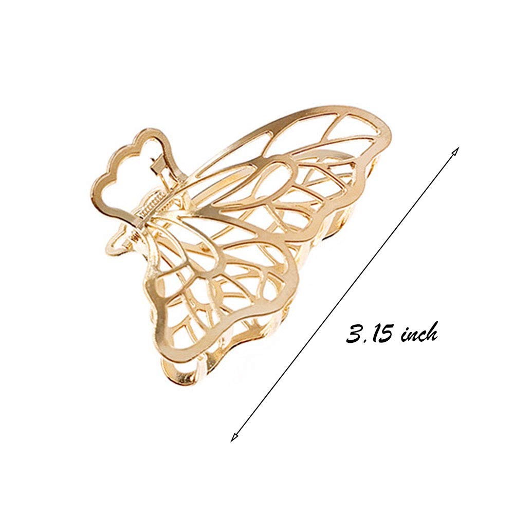 Large Metal Hair Claw Clips, Butterfly Barrette, Non-Slip Hollow Jaw Clamp Clips, Hairpins For Women And Girls (Gold, Silver)