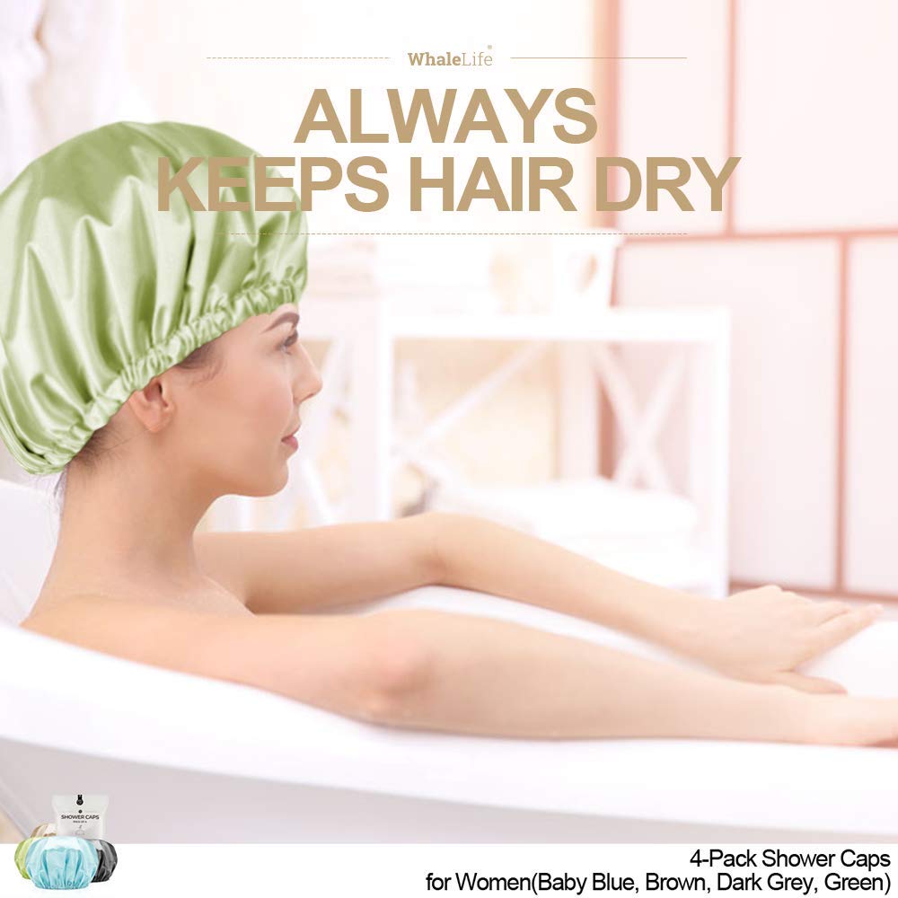 Shower Cap For Women Reusable Extra Large Shower Caps For Men Satin Double Layer Eva Waterproof Long Hair Caps(Baby Blue, Brown,