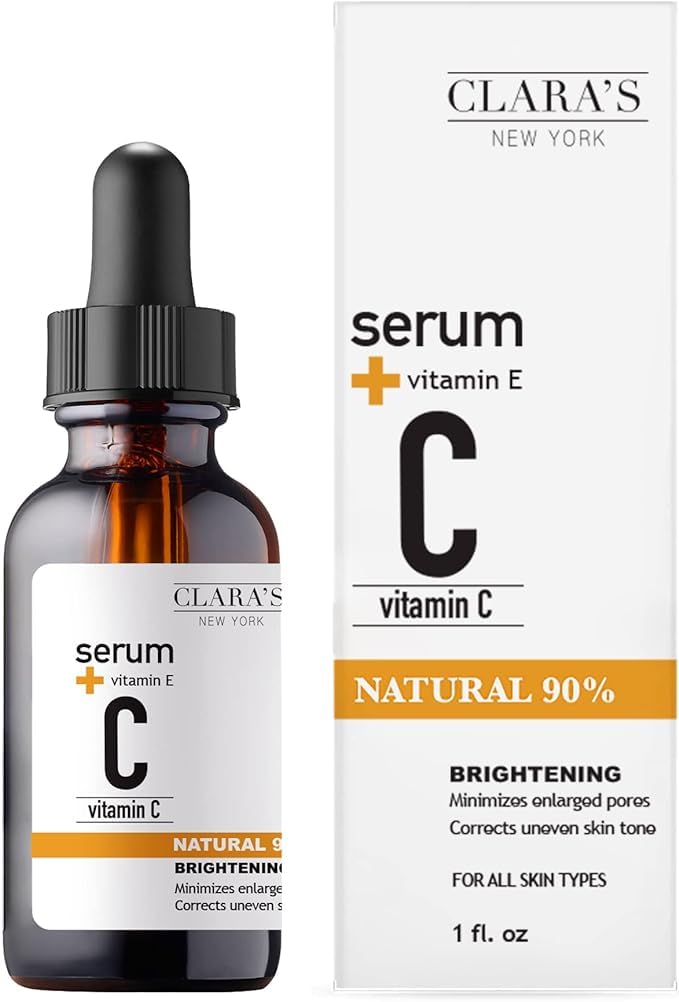 CLARA'S NEW YORK | Vitamin C Facial Serum | with Hyaluronic Acid, Ascorbic Acid, Niacinamide, Probiotics | Reduce Dark Spot, Acn