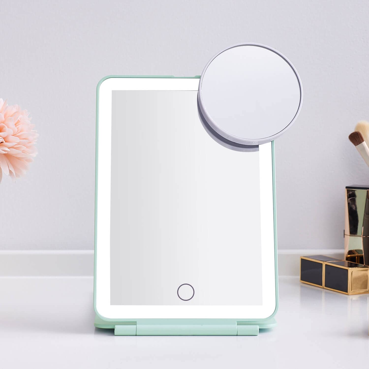 Led Foldable Travel Makeup Mirror - 5X7 Inches3 Colors Light Modes Usb Rechargeable Touch Screen, Portable Tabletop Cosmetic Mir