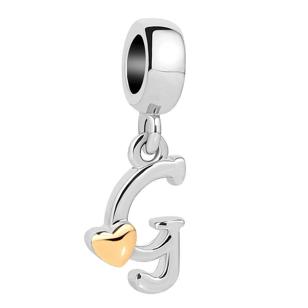QueenCharms Initial A-Z Letter Charm Golden Heart Alphabet Dangle Beads For Bracelets & Necklaces (G)