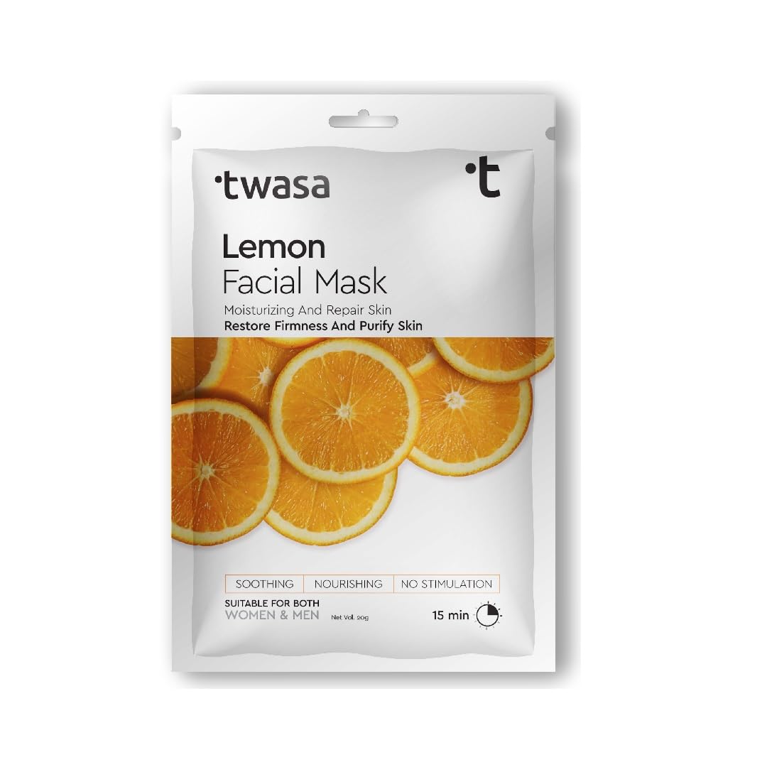 Twasa Lemon Sheet Mask With Hyaluronic Acid Reduces Acne, Exfoliates Dead Skin Cells & Prevents Whitehead & Blackheads | Face Sh