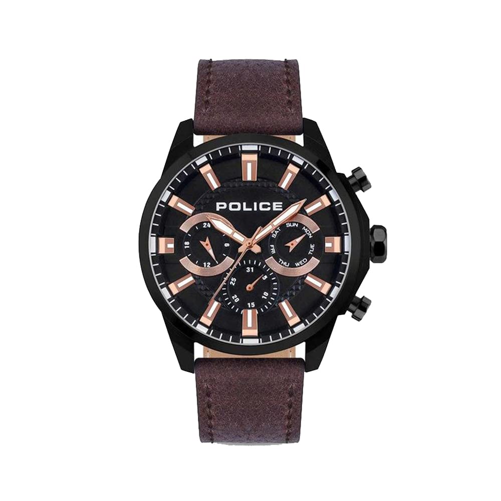 Police Mens Urban Rebel Round Shape Black Dial Leather Analog Watch