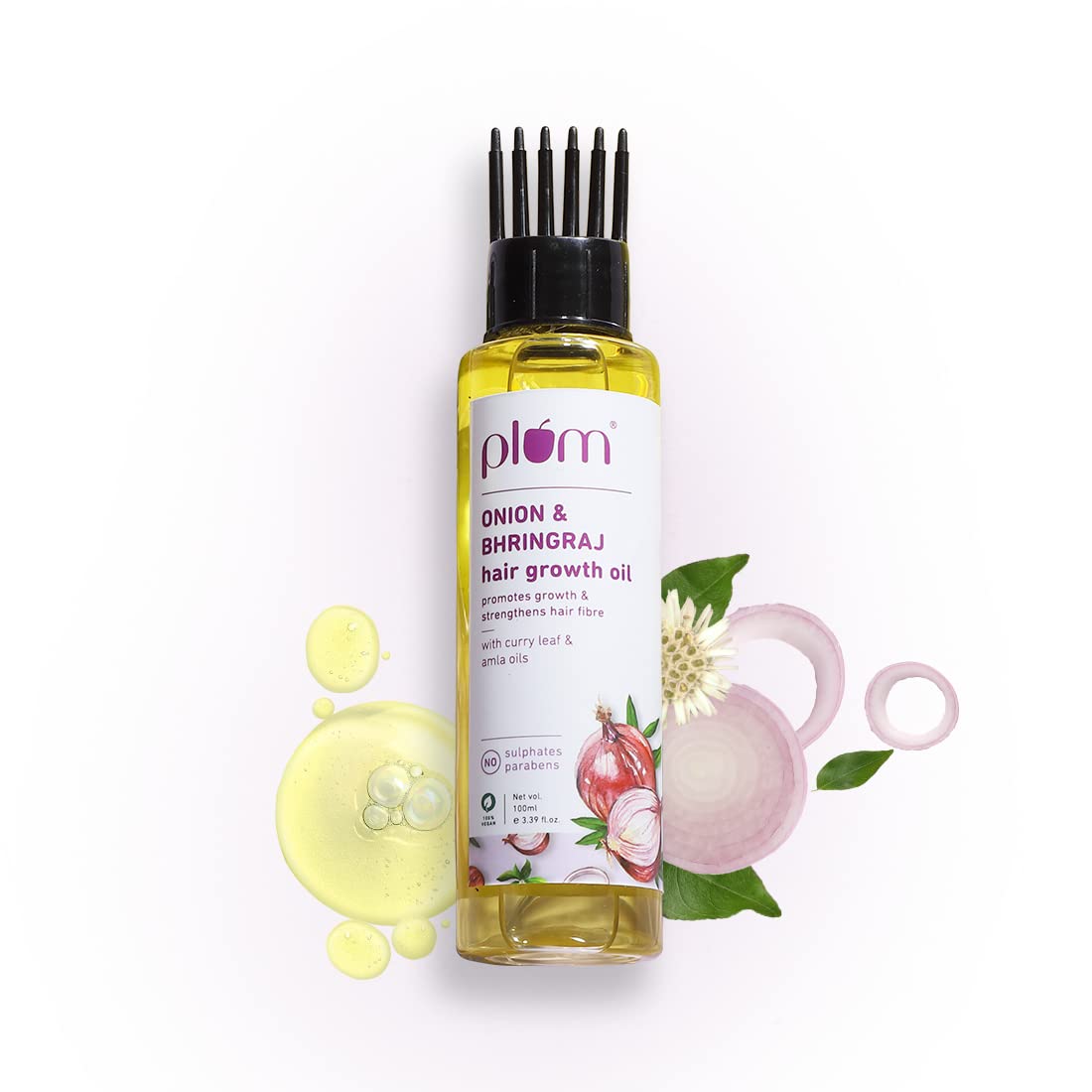 Plum Onion Hair Oil For Growth With Bhringraj, Curry Leaf And Amla Oils | For All Hair Types| Sulphate Free Paraben Free | 100% 