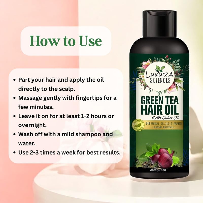 Luxura Sciences Green Tea Hair Oil | Controls Dandruff & Hair Loss | Enhance Regrowth & Strengthen Weak Follicles | Makes Hair S