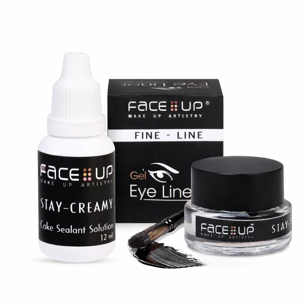 Face Up Cake Sealant & Black Gel Eyeliner Combo | Makeup Mixing Liquid 12Ml | Duralin E Liquid | Full Coverage, LongLasting & S