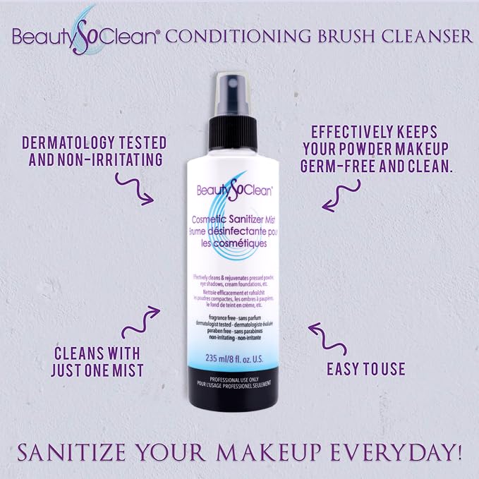 Beautysoclean Cosmetic Sanitizer Mist - (8.0 Oz.) Makeup Sanitizing Spray For Powder-Based Makeup Palettes & Pressed Cream Found