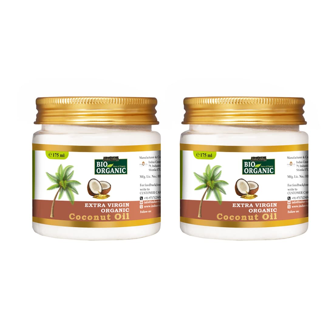 Indus Valley Bio Organic Extra Virgin Organic Coconut Oil Set Of 2 With Natural Aroma Of Coconut Oil For Hair & Skin Care (175X2