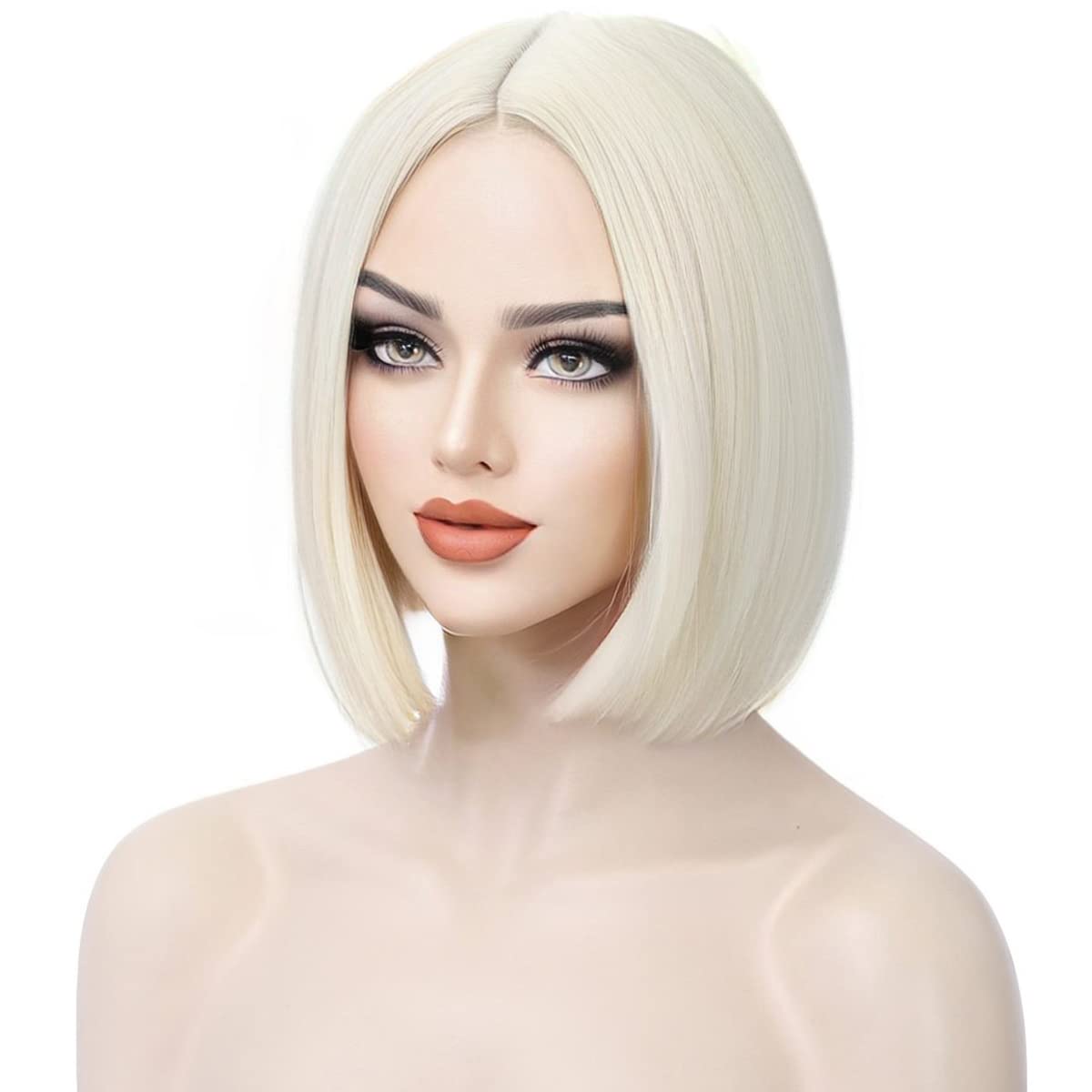 Wthcos Platinum Blonde Bob Wigs For Women Short Straight Blonde Hair Wig Light Blonde Bob Wigs Side Part Cosplay Wig Heat Resist