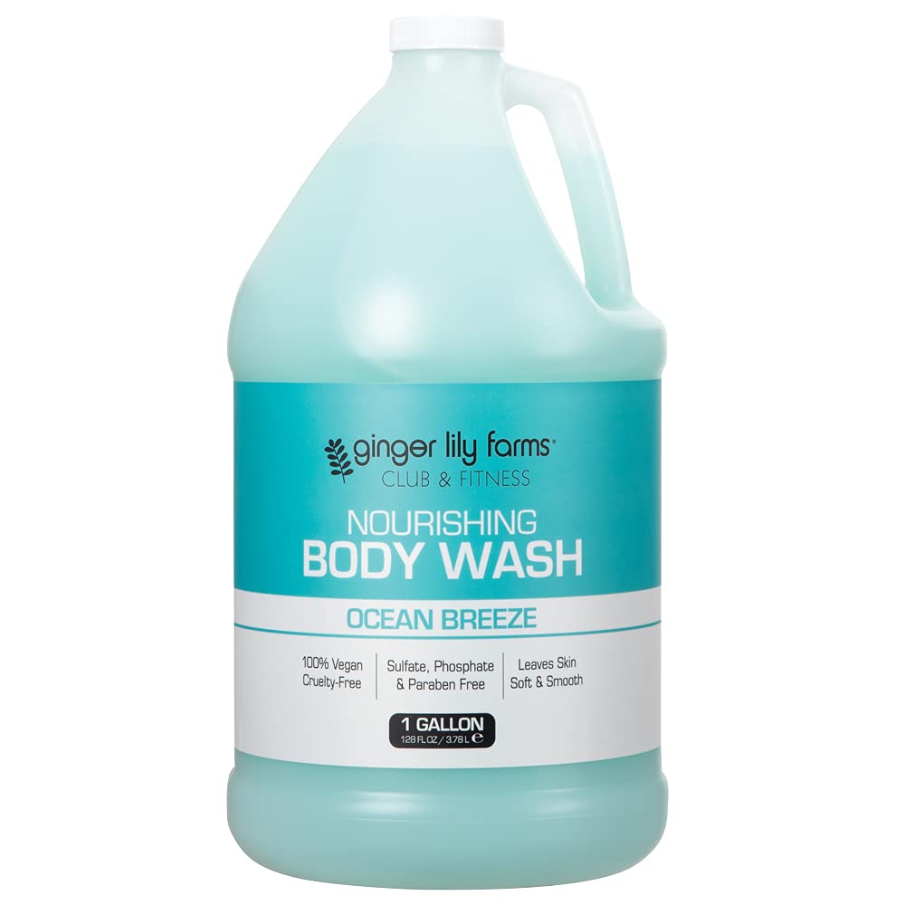 Ginger Lily Farms Club & Fitness Nourishing Body Wash, 100% Vegan & Cruelty-Free, Bath & Shower Gel For Men And Women, Ocean Bre