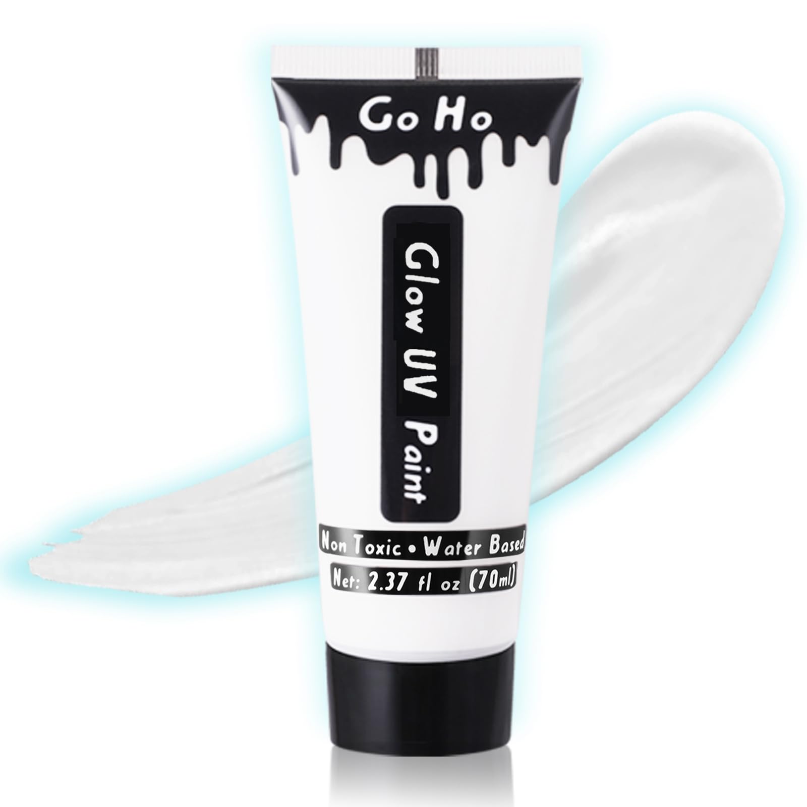 Go Ho Neon White Body Paint Washable(2.37Oz,70Ml),Under Uv Blacklight Neon Face Paint,Water Based Neon Fluorescent White Face Pa