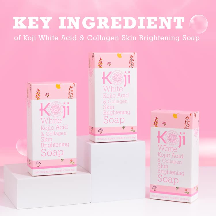 Koji White Kojic Acid & Collagen Skin Brightening Soap For Face Dark Spot & Natural Glowing Skin - Daily Moisturizer, Acne Scars